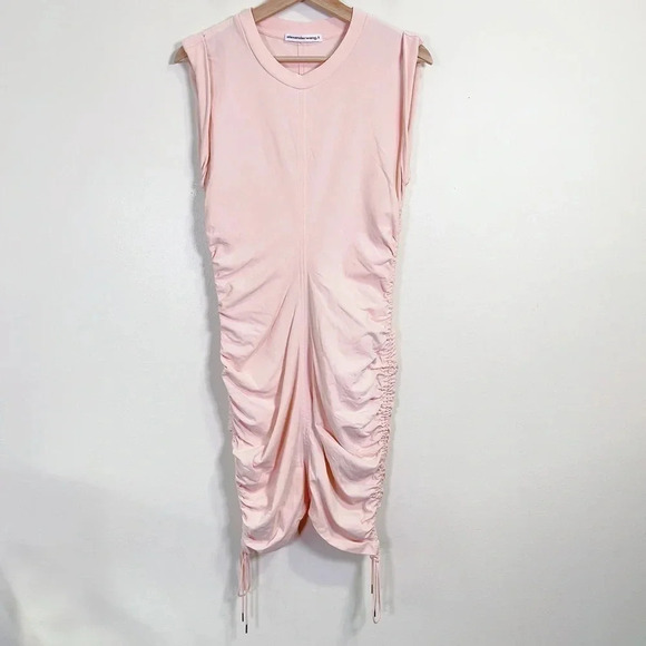 T BY ALEXANDER WANG Pink Ruched Round Neck Dress - Picture 4 of 15